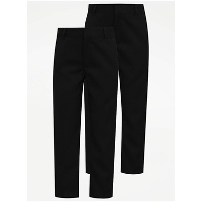 Boys Black Regular Leg School Trousers 2 Pack