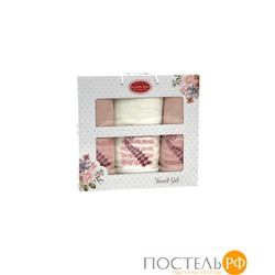 Набор полотенец Карвен "KIVRIMLI YAPRAK"махра 50*90(2)/70*140 HS 1623 v3 пудра