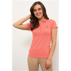 Kadın Nar Çiçeği Basic Polo Yaka Tişört