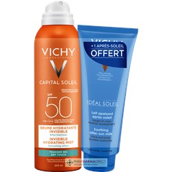 Vichy Capital Soleil SPF50 Brume Hydratante Invisible Très Haute Protection Solaire 200ml + Après-Soleil 100ml OFFERT