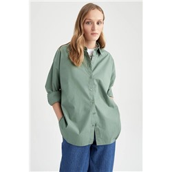 Defacto Oversize Fit Poplin Uzun Kollu %100 Pamuk Gömlek T8735AZ23SP