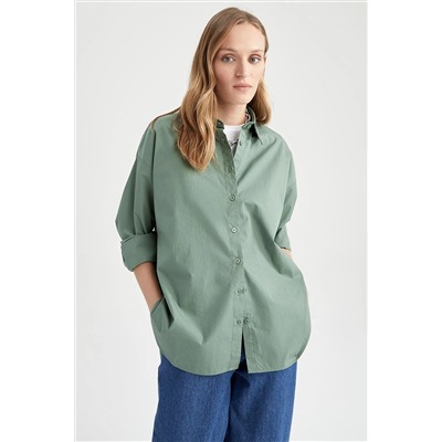Defacto Oversize Fit Poplin Uzun Kollu %100 Pamuk Gömlek T8735AZ23SP