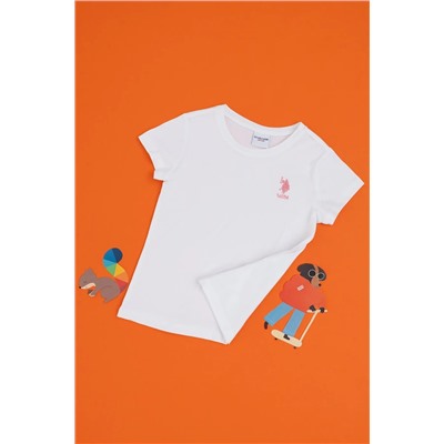 U.S. Polo Assn., Kız Çocuk Beyaz Bisiklet Yaka Tişört 50306210-vr013