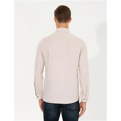 Bej Slim Fit Uzun Kollu Gömlek