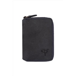 Garbalia Unisex Lacivert Fargo Vintage Deri Fermuarlı Para Portföy DRL-503