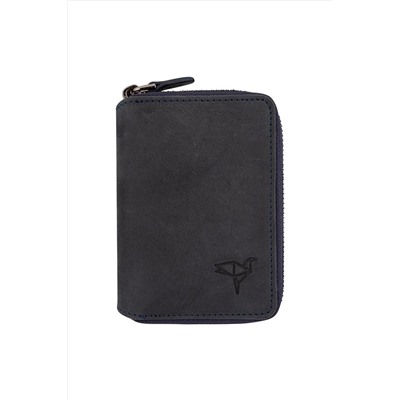 Garbalia Unisex Lacivert Fargo Vintage Deri Fermuarlı Para Portföy DRL-503