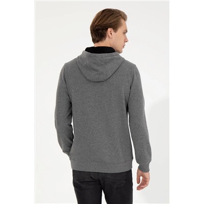 Erkek Antrasit Melanj Kapüşonlu Basic Sweatshirt