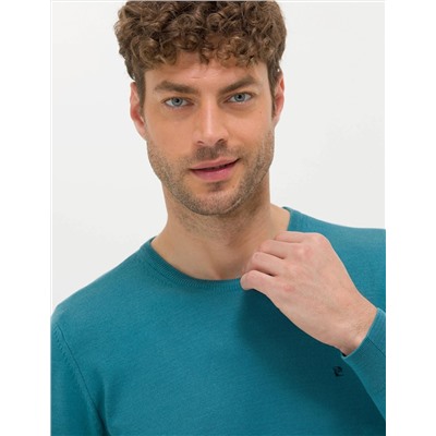 Petrol Slim Fit Bisiklet Yaka Basic Triko Kazak