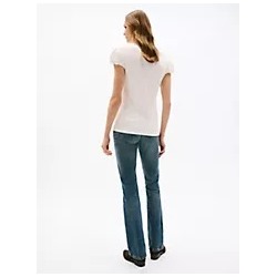 Mixed Media Shirred Cap-Sleeve T-Shirt