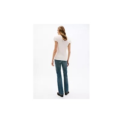 Mixed Media Shirred Cap-Sleeve T-Shirt