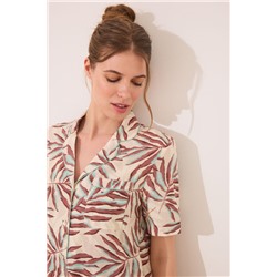 Pijama largo camisero print hojas