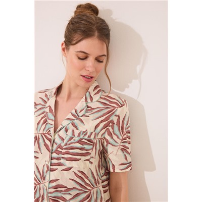 Pijama largo camisero print hojas