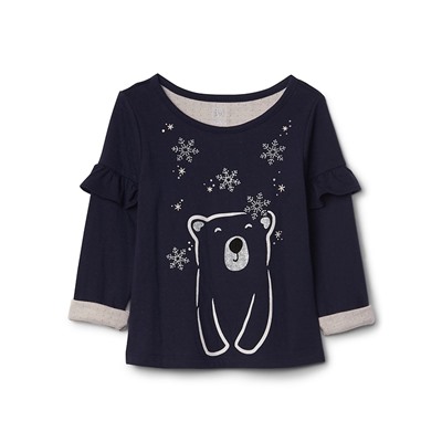Embellished graphic ruffle pullover