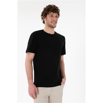 Erkek Regular Fit Bisiklet Yaka Siyah Basic Tişört