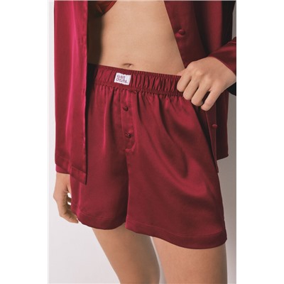 Pijama camisero corto satén rojo