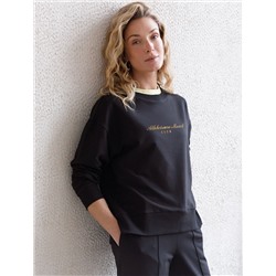 Свободный свитшот с принтом и разрезами из эластичного футера двухнитки без начеса