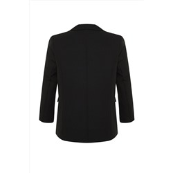 Siyah Oversize/Bol Kesim Astarlı Kruvaze Kapama Dokuma Blazer Ceket TBBSS24AG00002
