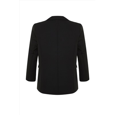 Siyah Oversize/Bol Kesim Astarlı Kruvaze Kapama Dokuma Blazer Ceket TBBSS24AG00002