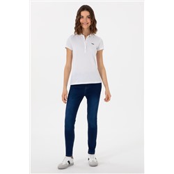 Kadın Beyaz Basic Polo Yaka Tişört