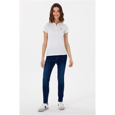 Kadın Beyaz Basic Polo Yaka Tişört
