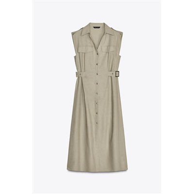 LINEN BLEND MIDI DRESS