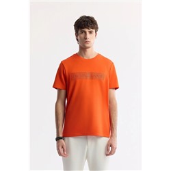 Avva, Erkek Turuncu Bisiklet Yaka Enjeksiyon Baskılı İnterlok T-Shirt A51Y1021
