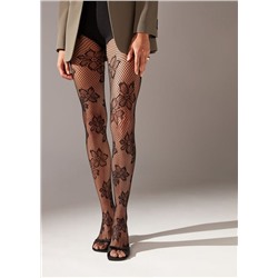 Netzstrumpfhose mit Maxi-Blumenmotiv