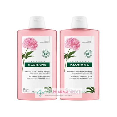Klorane Pivoine Shampooing Apaisant - Cuir Chevelu Sensible 2x400 mlLot  × 2