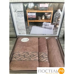 T1034/SM-04 Набор полотенец EFOR из 3-х предметов (50*70;50*90;70*140) ROMANCE розовый (pembe)