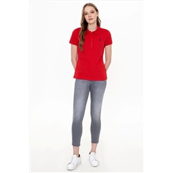 Kadın Kırmızı Basic Polo Yaka Tişört