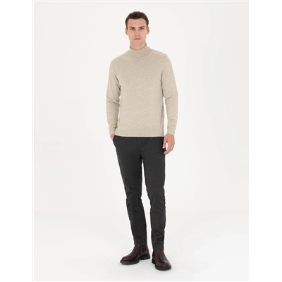 Kum Melanj Slim Fit Balıkçı Yaka Basic Triko Kazak