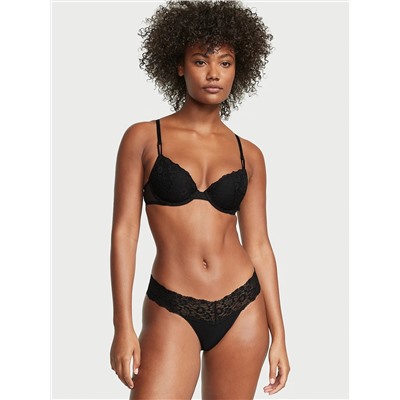 Lace-Waist Cotton Thong Panty