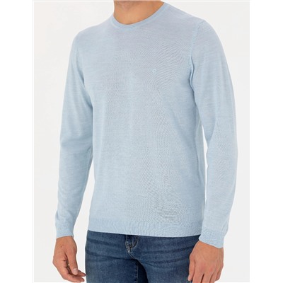 Açık Mavi Slim Fit Basic Kazak