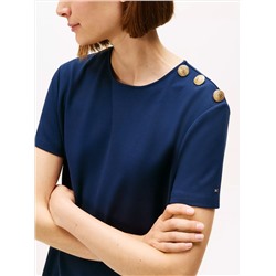 Gold-Button Ponte Shift Dress