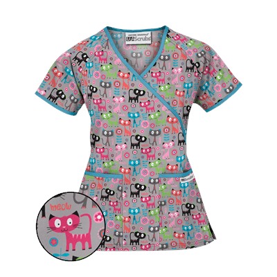 UA Cats Meow Dove Grey Mock Wrap Scrub Top