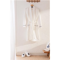 Marty Kimono Unisex %100 Pamuk Bornoz/Terlik Seti - Yat Koleksiyon - Beyaz