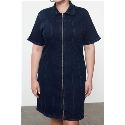 Koyu Mavi Comfort Denim Büyük Beden Elbise