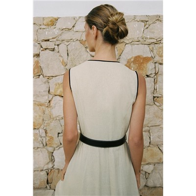 BELTED LINEN BLEND MIDI DRESS