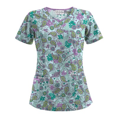 UA Perfect Paisley Pepperminty Print Scrub Top