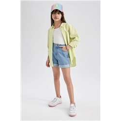 Defacto Kız Çocuk Mom Fit Paça Katlama Detaylı Jean Şort W5745A622HS
