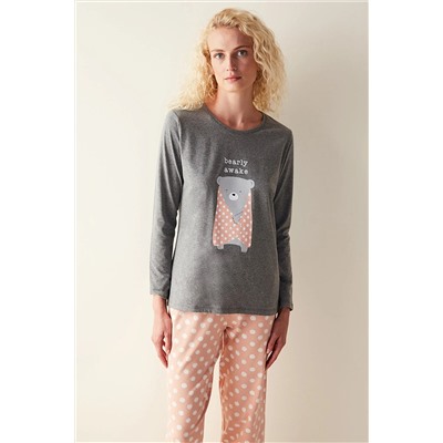 Penti Awake Uzun Kollu Gri Pijama Set PNVZ5EE823SK-GR64