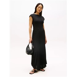 Fit-and-Flare Pleated Midi Dress