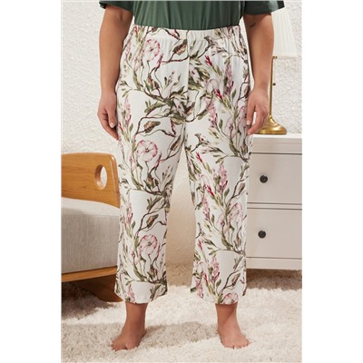 Yeşil Çiçekli Kapri Örme Pijama Takımı TBBSS25AI00002