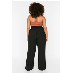 Siyah Lastikli Yüksek Bel Pileli Wide Leg Dokuma Pantolon TBBSS22PL0448