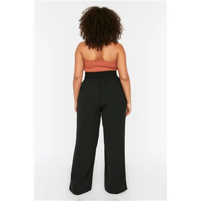 Siyah Lastikli Yüksek Bel Pileli Wide Leg Dokuma Pantolon TBBSS22PL0448
