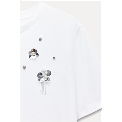 FLORAL BEADED T-SHIRT