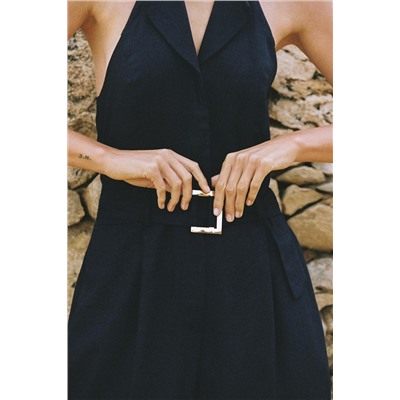 HALTER NECK JUMPSUIT WITH LINEN BLEND BELT