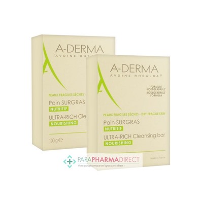 A-Derma Pain Surgras Nutritif Peaux Fragiles Sèches 2x100gLot  × 2