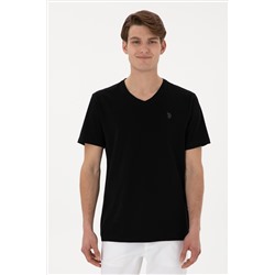 Erkek Regular Fit V Yaka Siyah Basic Tişört