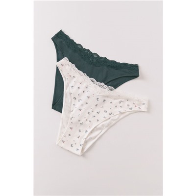 Pack 2 bragas clásicas algodón verde y print blanco